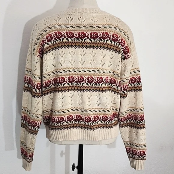 American Vintage Cardigan Cotton Blend Grannycore Floral by BUGC Cream Size L - Picture 11 of 14